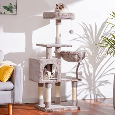 Heybly Cat Tree with Toy, Cat Tower condo for Indoor Cats, Cat House with Padded Plush Perch, Cozy Hammock and Sisal Scratching Posts, Muchroom HCT004MU - Image 2