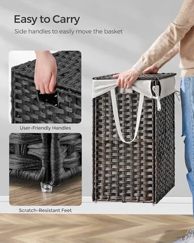 SONGMICS Laundry Hamper with Lid, 23.8 Gallon (90 L) Synthetic Rattan Clothes Laundry Basket with Lid and Handles, Foldable, Removable Liner, Chestnut Brown ULCB051K02 - Image 5