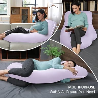 MOON PARK Pregnancy Pillows for Sleeping - U Shaped Full Body Maternity Pillow with Removable Cover - Support for Back, Legs, Belly, HIPS - 57 Inch Pregnancy Pillow for Women - Purple - Image 7