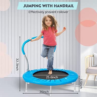 Lyromix 36Inch Kids Trampoline for Toddlers with Handle, Indoor Mini Rebounder Trampoline for Kids, Vibrant Blue - Image 2