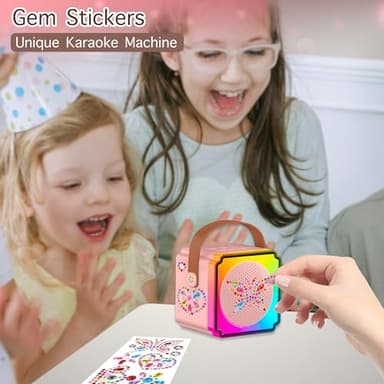 Mini Karaoke Machine with 2 Wireless Microphones, Adults Kids Toys, Gems Stickers, Portable Bluetooth Speaker, Christmas Birthday Gifts for Girls 4, 5, 6, 7, 8, 9 + Year Old (Pink) - Image 5