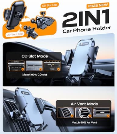 VICSEED Military-Grade Sturdy Car Phone Holder Mount, Upgraded Anti Shake Metal CD Slot & Air Vent Thick Case Friendly Phone Mount for Car Fit for iPhone 16 15 14 Samsung All Phones - Image 2