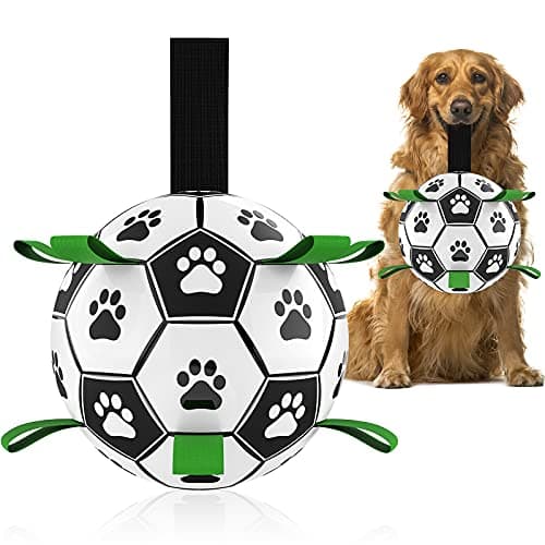 QDAN Dog Toys, Soccer Ball with Straps, World Cup Interactive Toys for Tug of War, Puppy Birthday Gifts, Water Toy, Durable Dog Balls for Medium Large (8 Inch) - Image 1