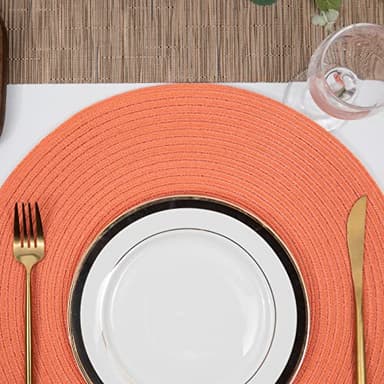 SHACOS Round Braided Placemats Set of 6 Washable Cotton Polyester Round Placemats for Kitchen Table 15 inch Round Table Mats (Coral, 6) - Image 9