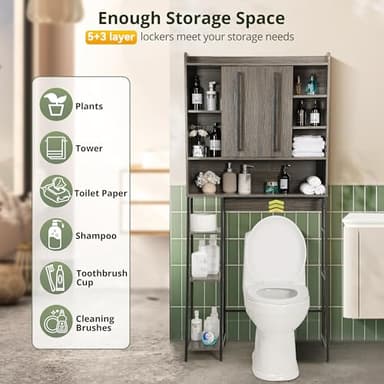Decofy Over The Toilet Storage Cabinet, 31.5" L x 7.7" W x 66.9" H, Bathroom Organizer with Adjustable Shelves and Sliding Door, Farmhouse Above Toilet Storage for Small Bathrooms, Sturdy Metal Frame - Image 3