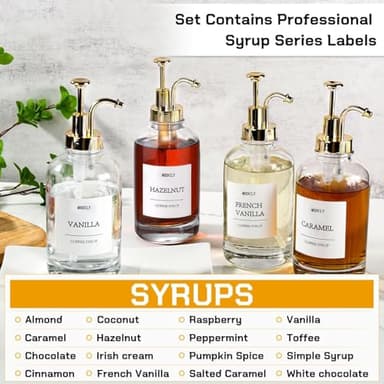 MHDCLY Coffee Bar Accessories, Coffee Syrup Dispenser - 4pack,16.9oz Syrup Dispenser with Labels,Syrup Pump Dispenser for Coffee Bar(Gold Pump) - Image 3