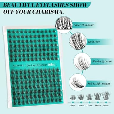 Lash Extension Kit,DIY Eyelash Clusters Kit 168Pcs with Lash Bond and Seal Glue Waterproof,Eyelashes Remover for Lash Cluster Extensions Kit for Beginner,Lashes Applicator Tool(Medusa,D-Mix8-16mm Kit) - Image 3