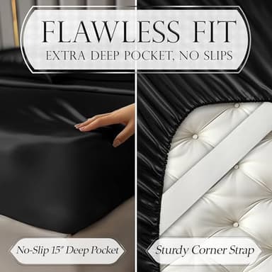 DECOLURE Satin Bed Sheets - 4 Piece Luxury Silky Queen Size Bedding Set - Softer Than Silk, Wrinkle-Free with 15” Deep Pocket Fitted Sheet, Perfect for Hair & Skin, Gifts for Women (Black) - Image 5