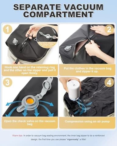 winspansy Small Travel Backpack Storage Vacuum Compression Bags with Pump for Travel Storage Carry on Business Day Vacpack Backpack for Women Men with Vacuum College Bag Beige - Image 3