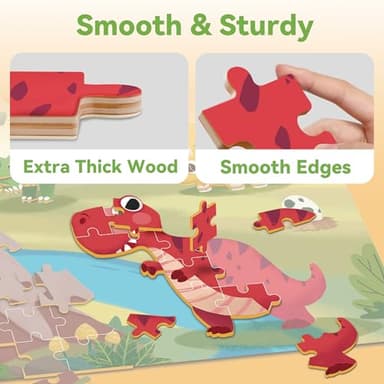 iPlay, iLearn Floor Puzzle for Kids Ages 3-5 4-6, Dinosaur Jigsaw Puzzle, 52Pcs Wooden Jumbo Dino Animal Puzzles Game, Toddler Educational Learning Toy, Preschool Birthday Gifts for Boy Girl Child - Image 4
