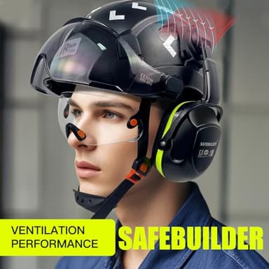 SAFEBUILDER Safety Hard Hats with Visor Hearing Protection 4 in 1 Safety Helmet Lightweight Adjustable Breathable 6-Point Suspension Head Protection ANSI Z89.1 Approved (Black+CSV+B&G 07 Ear Muffs) - Image 7