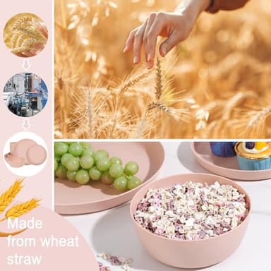 EI 12pcs Pink Wheat Straw Plates,Wheat Straw Dinnerware Set for 4,Plates and Bowls Sets,Plastic Plate Reusable,Unbreakable Plastic Plate Melamine,Camping Family Dishes Set - Image 7