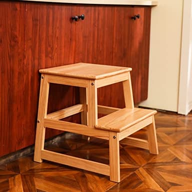 Kids Kitchen Step Stool for Kids with Safety Rail,Solid Wood Construction Toddler Learning Stool, Montessori Toddlers Kitchen Stool Tower(Natural) - Image 6