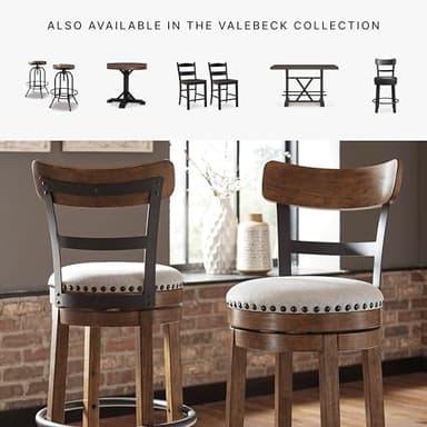 Signature Design by Ashley Valebeck | 30″ Farmhouse Pub-Height Swivel Barstool – Upholstered Cushion, Nailhead Trim, Metal & Wood Frame, Brown - Image 8