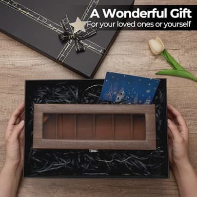 Ohuhu Watch Case Watch Organizer for Men PU Leather 6 Slot Watch Holder Real Glass Lid Jewelry Organizer Storage Soft Velvet Watch Display Case for Women Birthday Fathers Day Valentine's Day Gifts - Image 6