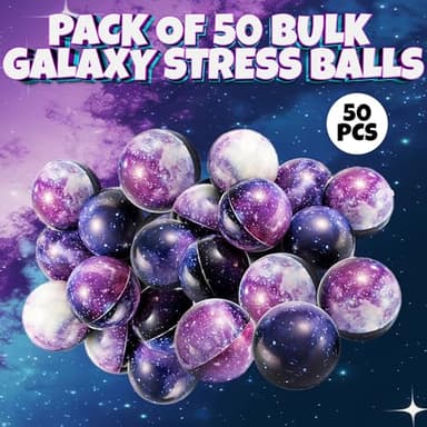 Galaxy Stress Balls for Kids - Pack of 50 Bulk - Squeeze Anxiety Fidget Sensory Balls for Children with Outer Space Theme, Great Toys for Party Favors and Birthday Party Supplies - Image 5