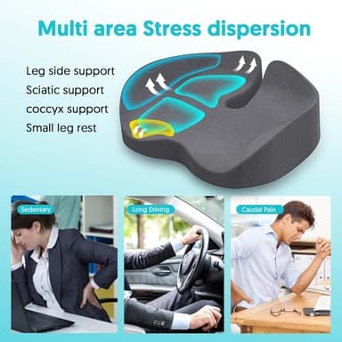 Seat Cushion for Office Chairs - Tailbone & Sciatica & Hip & Coccyx & Low Back Pain Relief Pillow - Memory Foam Pressure Relief Cushion for Long Sitting for Gaming, Compute, Desk Chair, Car Seat - Image 4