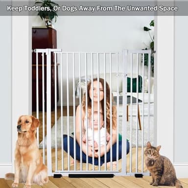 55.1 Inch Tall Baby Gate Auto Close Dog Gate Adjustable 29.92"- 43" Wide Pressure Mounted Walk Through Swing Pet Gate for Doorways (White, 29.92" - 43") - Image 7