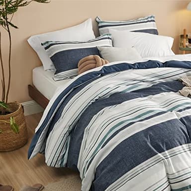 Bedsure Duvet Cover King Size - Reversible Striped Duvet Cover Set with Zipper Closure, 3 Pieces Blue Bedding Set with 8 Corner Ties and 2 Pillow Shams 20"x36" - Image 6