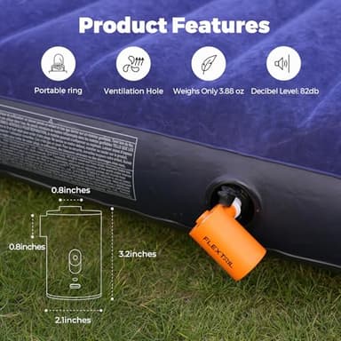 FLEXTAILGEAR 3.4kPa Air Pump for Inflatables, Portable Camping Pump with 1600mAH Rechargeable Battery, Rapid in/Deflation System with 300L/min Airflow for Air Mattress, Pool Toy, Float, Swimming Ring - Image 2