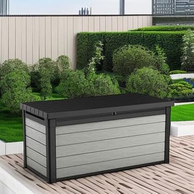 Keter Denali 150 Gallon Resin Large Deck Box with Double Wall 20mm Panels - Paintable and Drillable-Organization and Storage for Patio Furniture and Outdoor Items, Grey & Black - Image 5
