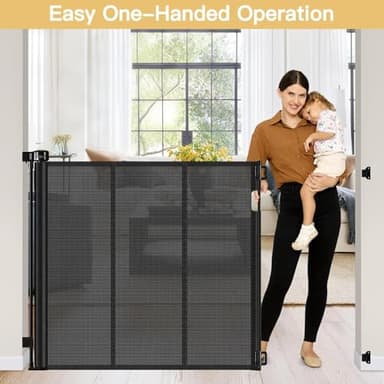 Reinforced 42" Extra Tall Pet Gate 55" Wide Retractable Baby Gate with Support Rods - Retractable Dog Gate Indoor/Outdoor Retractable Gate, Bottom Anti-Escape Tall Dog Gates for Doorways, Black - Image 5