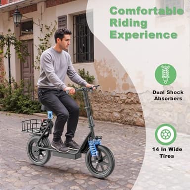 NAVIC Electric Scooter Adults,27Mile Range,Top Speed 22Mph,750W Peak Motor,14'' Pneumatic Tires,Electric Scooter for Adults,Foldable e Scooter with Back Basket - Image 4