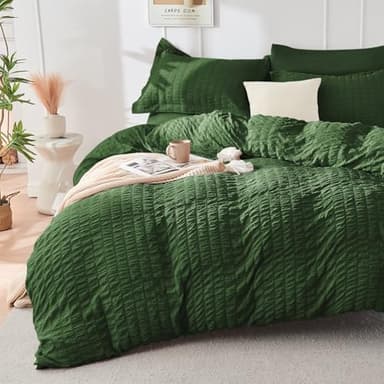 HYMOKEGE Dark Green Full Size Comforter Sets Seersucker 7 Pieces, All Season Luxury Bed in a Bag for Bedroom, Bedding Set with Comforters, Sheets, Pillowcases & Shams - Image 2