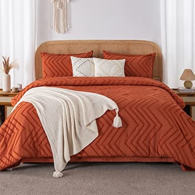 Litanika Queen Comforter Set with Sheets Burnt Orange - 7 Pieces Bed in a Bag Queen Boho Complete Bedding Sets Terracotta Rust Lightweight Bed Set with Comforter, Sheets, Pillowcases & Shams - Image 1