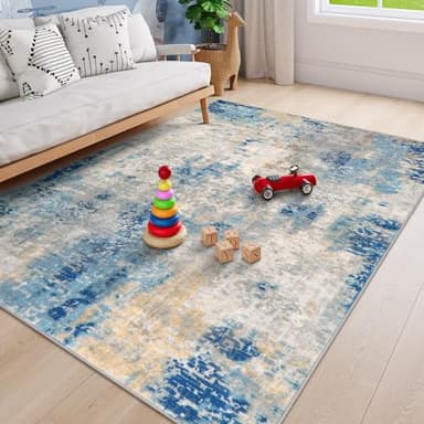 Lahome Modern Abstract 6x9 Area Rugs for Living Room, Washable Accent Bedroom Rug Low Pile Stain Resistant, Blue Soft Indoor Contemporary Carpet for Dining Room Table Apartment - Image 3