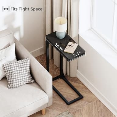 QEEIG Narrow C Shaped Side Table Set of 2 Living Room Sets Slim Couch Tray Tables Skinny Thin Small Modern 7 inch Width, Black (017-18B) - Image 4