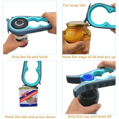 Otstar Jar Opener Bottle Opener and Can Opener for Weak hands, Seniors with Arthritis and Anyone with Low Strength, Mutil Jar Opener Get Lids Off Easily (Blue and Grey) - Image 3