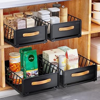 Pull out Cabinet Organizer Fixed with Adhesive Nano Film,Heavy Duty Slide out Pantry Shelves Drawer Storage,Sliding Mesh Cabinet Basket with Handle for Kitchen, Bathroom,Home, 9.8"WX 15.7"D X 6.2"H - Image 1