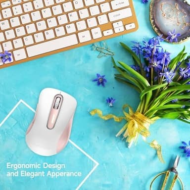 memzuoix 2.4G Wireless Mouse, 1400 DPI Computer Mice with USB Receiver, Portable Wireless USB Mouse Battery Powered Cordless Mice for Laptop, PC, Desktop, 5 Buttons (White Pink - Image 8