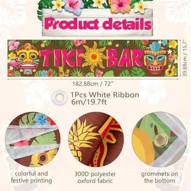 OuMuaMua Hawaiian Tiki Party Decorations, Luau Tiki Decorations Banner, Tiki Bar Sign with Lights for Summer Aloha Moana Hawaii Luau Party Decorations, Tropical Birthday Beach Pool Party Supplies - Image 3