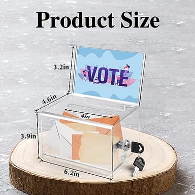 VOISEN Clear Donation Box with Lock,2 Pack Ballot Box with Sign Holder,Suggestion Box for Fundraising, Voting Box with Slot for School,Conference 6.2x4.6x3.9 Inch - Image 2