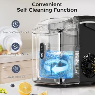 AGLUCKY Nugget Ice Makers Countertop,Portable Pebble Ice Maker Machine with Soft Chewable Ice,35Lbs/24H,One-Click Operation,Self-Cleaning,Crushed Ice Maker for Home/Kitchen(Stainless Steels Black) - Image 4