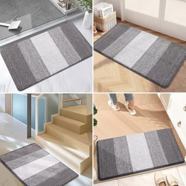 Kitinjoy Indoor Outdoor Door Mat, 71x47 Non-Slip Absorbent Dirt Trapper, Low-Profile Washable Inside Entrance Front Floor Mat, Sturdy Soft Entry Doormats for Entryway, Light Grey - Image 6