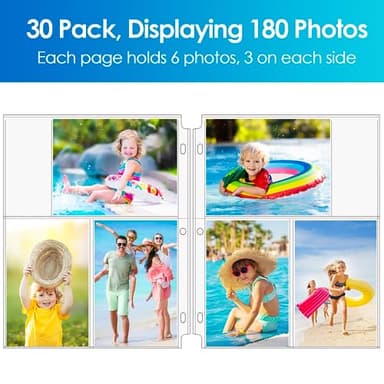 MaxGear 30 Pack 4 x 6 Photo Sleeves for 3 Ring Binder, Heavy-Duty Archival Photo Page Protectors Holds 180 Pictures 3-Pocket Clear Picture Album Refill Pages - Image 6