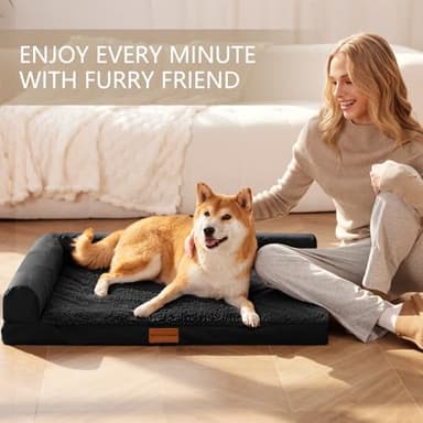 Patas Lague Orthopedic Dog Bed Large Sized Dog 36''X24'', Waterproof L Bolster Medium Pet Sofa Beds with Removable Washable Cover, Soft Comfortable Pet Couch Crate Mat with Nonskid Bottom, Black - Image 2