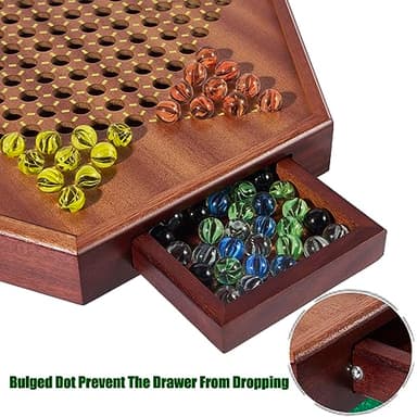 VAMSLOVE Chinese Checkers 15" Large Upgraded Version Wooden Game Board, 16mm 60+12 Colorful Glass Marbles, Easy Grasping for Adults and Kids, w/Storage Drawer, Fun for Family Gathering - Image 4
