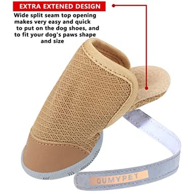 QUMY 4PCS Dog Shoes for Small Dogs, Hot Pavement Summer Puppy Dog Boots & Paw Protectors with Soft Anti-Slip Rubber Sole, Mesh Breathable Dog Booties for Hardfloors, Walking Running Khaki Size 4 - Image 4