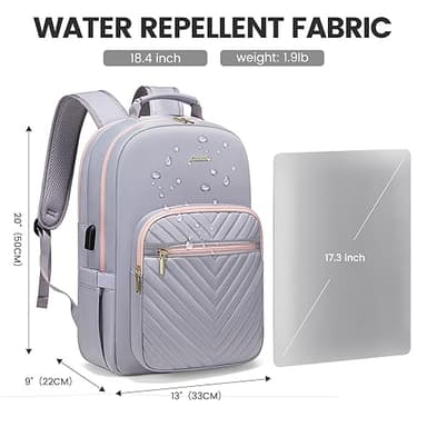 LOVEVOOK Laptop Backpack for Women 18.4 inch,Cute Womens Travel Backpack Purse,Professional Laptop Computer Bag,Waterproof Work Business College Teacher Bags Carry on Backpack with USB Port,Grey Pink - Image 5