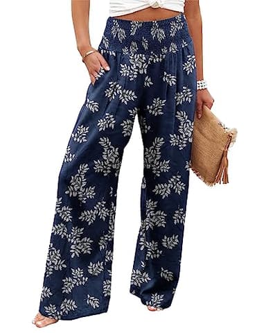 Angerella Women's Casual Loose Wide Leg Cozy Pants Yoga Sweatpants Comfy High Waisted Sports Athletic Lounge Pants with Pockets FloralBlue M - Image 1