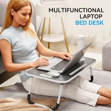 BUYIFY Folding Lap Desk, 23 Inch Portable Wood Black Laptop Bed Desk Lap Desk with Cup Holder, for Working Reading Writing, Eating, Watching Movies for Bed Sofa Couch Floor - Image 5