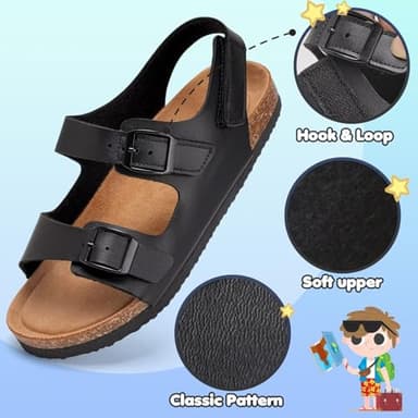 Torotto Toddler Kids Sandals Boys Girls Cork Footbed Sandals with Adjustable Buckle Casual Slides Open Toes Flat(LHJ385/Black,22) - Image 4