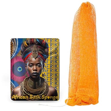 AFRIKI African Net Sponge, Authentic African Exfoliating Sponge, Black Owned, Back Scrubber, 45inch Long, for Normal to Sensitive Skin, for Daily use, Sky Collection (Yellow) - Image 1