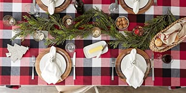 DII Tri-Color Check Collection 100% Cotton Tabletop, Tablecloth, 52x52, Cardinal Red - Image 6