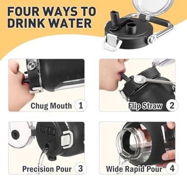 WINSA 84oz Glass Water Bottle with Stainless Steel Handle,2.5L Gallon Water Bottle with 2-IN-1 Straw Lid, Silicone Sleeve and Motivational Capacity Marker, Wide Mouth Water Jug For Gym, Workout, Black - Image 3