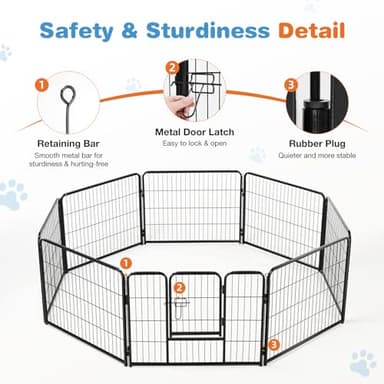 Sweetcrispy Dog Playpen Indoor - Pet Fence Puppy Exercise Pen for Yard Gate 8 Panel 24” Height Heavy Duty Crates with Doors Metal Dog Pen for Camping, RV, Outdoor, Small/Medium Pets - Image 6